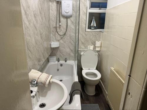 a small bathroom with a toilet and a sink at 140 MAIN ST GROUND LEFT in Largs