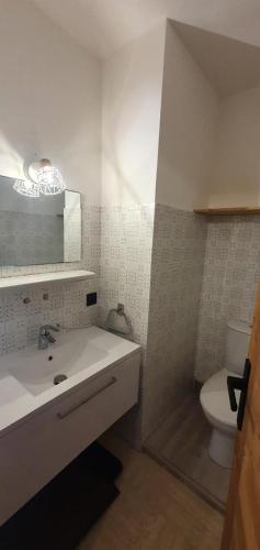 une salle de bain avec un lavabo blanc et des toilettes dans l'établissement Résidence La Cry - La Cry 13 MAE-5604, à Combloux