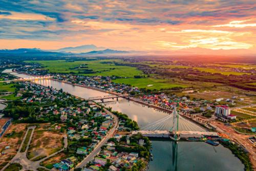 an aerial view of a bridge over a river at Thanh Thúy Guesthouse in Ðông Hà