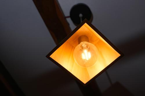 a light bulb hanging from a ceiling at Little Chembaka in Kumarakom