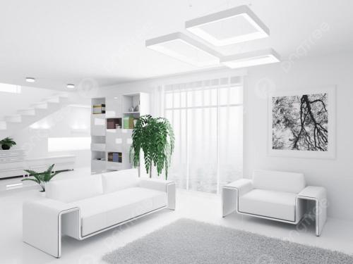 a white living room with white furniture and a plant at Holiday room in Gwalior