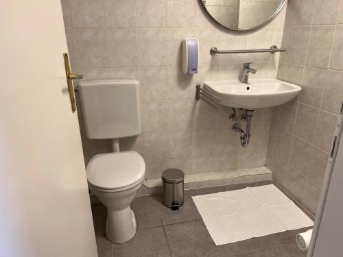 a bathroom with a toilet and a sink at Klockerhof Appartements I Rooms in Hart bei Graz