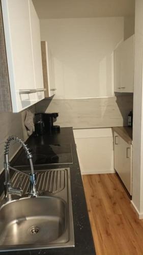 una cucina con un lavello e un piano di lavoro di Ferienwohnung Villa Portugal a Leinsweiler