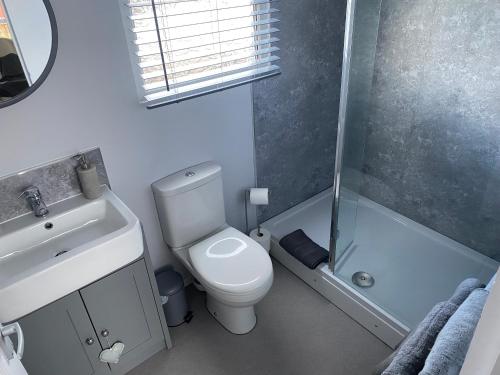 西頓的住宿－Chalet 12a，浴室配有卫生间、盥洗盆和淋浴。