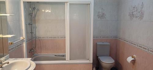 a bathroom with a shower and a toilet and a sink at piso en arenas de velez malaga in Málaga