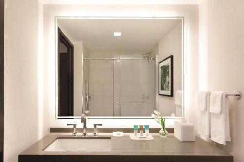 a bathroom with a sink and a large mirror at Hyatt Regency Savannah in Savannah