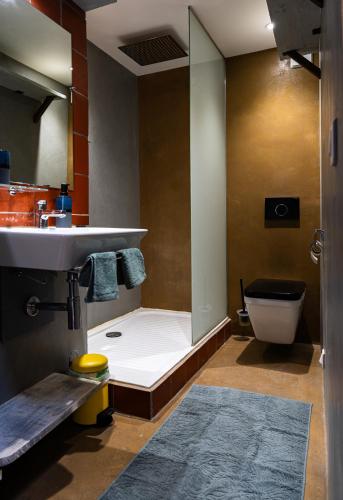 une salle de bain avec un lavabo et des toilettes dans l'établissement Maison de charme en centre-ville 4 à 6 personnes, à Arles