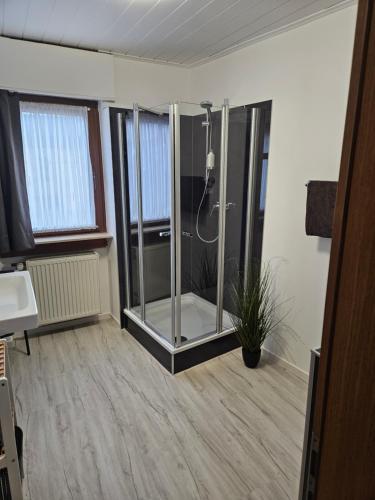 a bathroom with a shower in a room at Hotel Alt Cues in Bernkastel-Kues