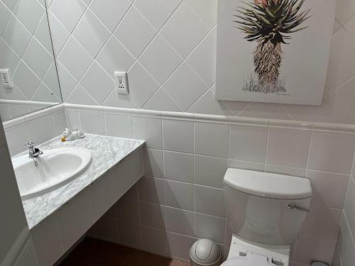 a bathroom with a white toilet and a sink at The Estuary Country Estate, Villa "Once Upon A Tide" in Port Edward