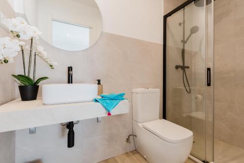 a bathroom with a toilet and a sink and a shower at Ca nAntonia in Lloseta