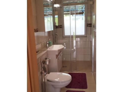 a bathroom with a toilet and a sink and a shower at to the beach Comfortable holiday residence in Lubmin