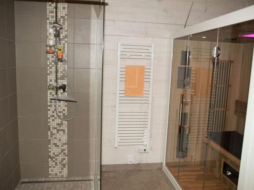 una doccia con porta in vetro in bagno di F Winkler Modern retreat a Neukalen