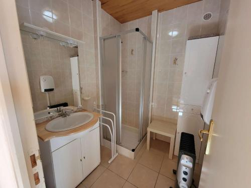 une salle de bain avec un lavabo et une douche dans l'établissement Studio spacieux 4 pers avec balcon à Saint-Michel-de-Chaillol - FR-1-393-8, à Saint-Michel-de-Chaillol