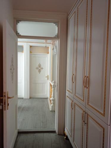 une porte ouverte dans une chambre avec couloir dans l'établissement BUDAKZADE KONAĞI OTEL-RESTAURANT 1841, à Karşıyaka