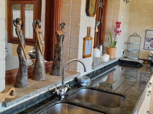 um lavatório de cozinha com estátuas de mulheres no balcão em Casa de las Lavandas, Ávila em Ávila
