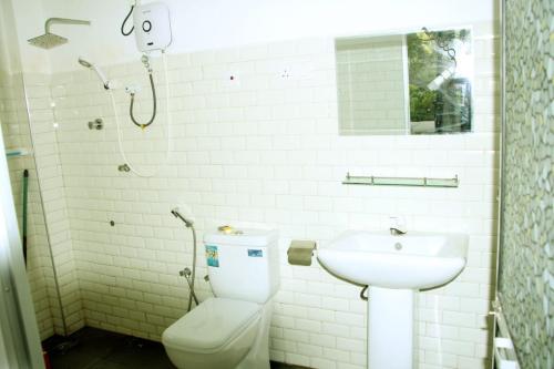 La salle de bains est pourvue de toilettes et d'un lavabo. dans l'établissement Lion House, à Galle