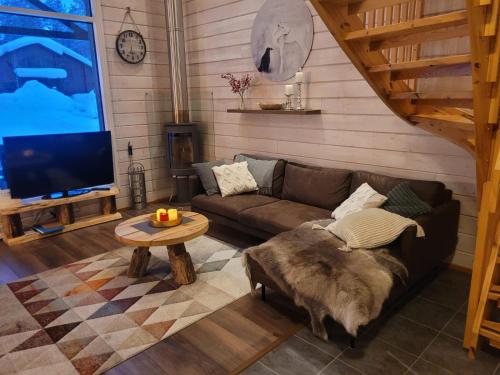 sala de estar con sofá y TV en Unelmasäleikkö 2 en Kittilä