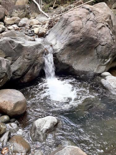 a stream of water in a river with rocks at Maison charmante à Pointe Noire, vue montagne, jardin privé in Pointe-Noire