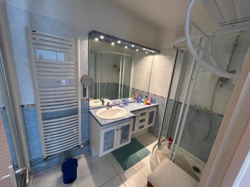 a bathroom with a sink and a shower at Calme et vue exceptionnelle! in Banyuls-sur-Mer