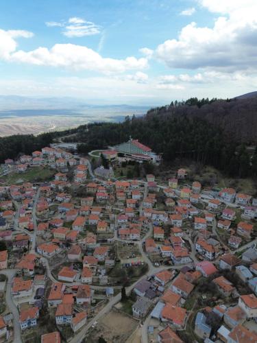 an aerial view of a city with red roofs at Hotel Montana SPA in Kruševo
