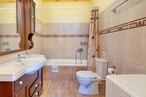 ein Badezimmer mit einem WC, einem Waschbecken und einer Badewanne in der Unterkunft Villa Emmanuela in (( Klonátika ))