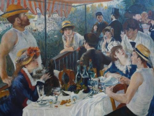 een schilderij van een groep mensen die rond een tafel zitten bij Rooms with garden in Luckyhouse Maison Chatou Paris La Défense in Chatou