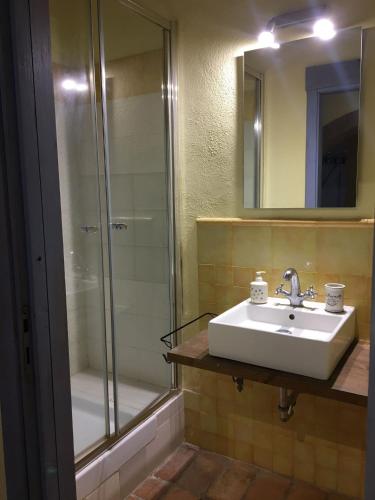 a bathroom with a sink and a shower at Casale del Rosmarino - Monolocale Melograno in Montefiascone