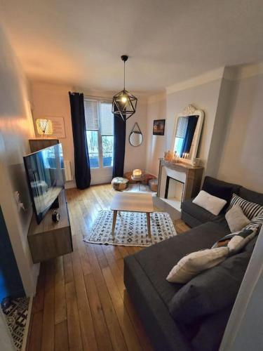 ein Wohnzimmer mit einem Sofa und einem TV in der Unterkunft Charmant 3 pièces de 41m² in Saint-Mandé
