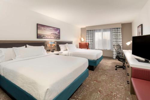 Habitación de hotel con 2 camas y escritorio en Hilton Garden Inn Scottsdale North/Perimeter Center en Scottsdale