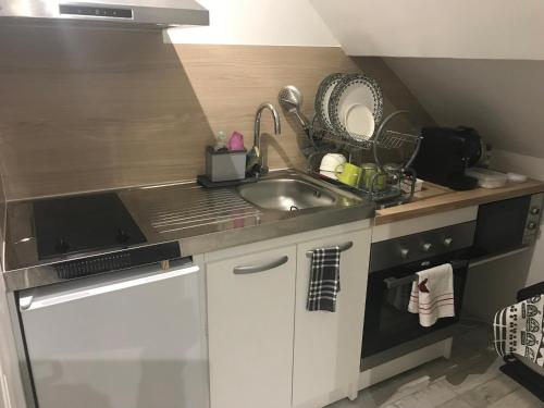 Η κουζίνα ή μικρή κουζίνα στο Studio Douche WC Cuisine, 10km de Paris, 2km métro