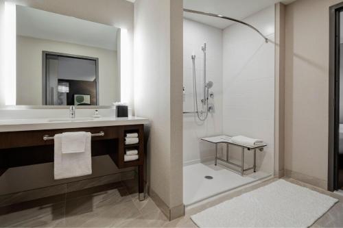 a bathroom with a sink and a shower at Delta Hotels by Marriott Dallas Southlake in Southlake