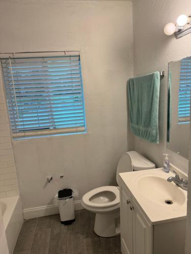 a bathroom with a white toilet and a sink at OLIMPO in Miami