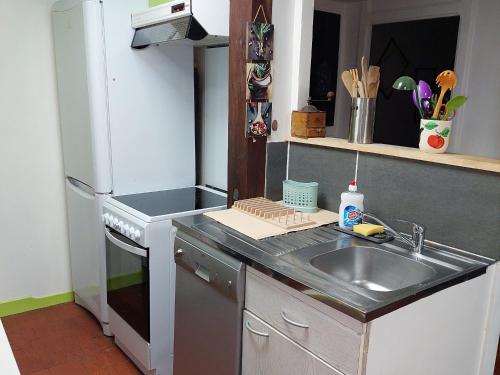 Kuchyň nebo kuchyňský kout v ubytování Charmant gîte avec 2 chambres, cour partagée, Wifi et animaux acceptés - FR-1-586-14