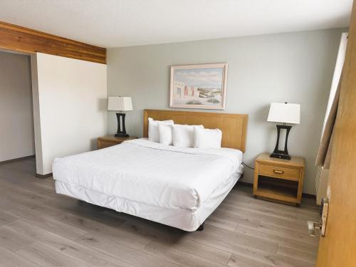 1 dormitorio con 1 cama blanca grande y 2 lámparas en Hotel 191 - Moab, en Moab