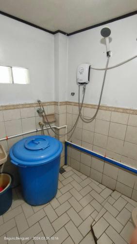 a bathroom with a blue tub and a shower at Kochimoto Guesthouse in Baguio