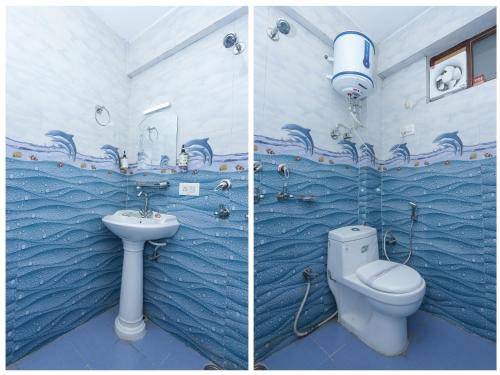 2 Bilder eines Badezimmers mit WC und Waschbecken in der Unterkunft Mirage Grand in McLeod Ganj