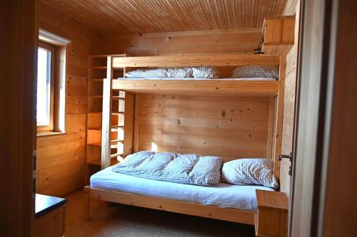 - une chambre avec des lits superposés dans une cabane en rondins dans l'établissement Ferienwohnung Riesserhof, à Garmisch-Partenkirchen