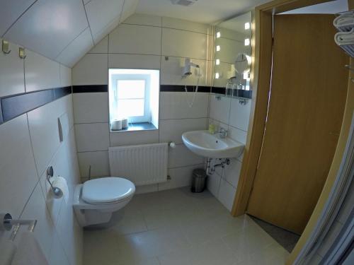 a bathroom with a toilet and a sink at Hotel Kaiserhof in Goslar