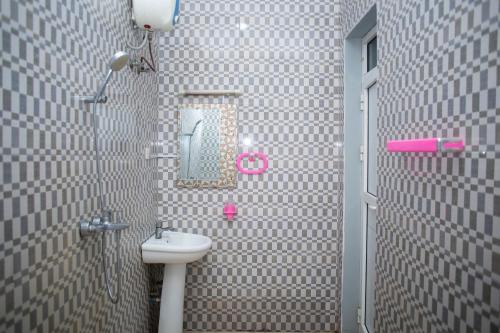 La petite salle de bains est pourvue d'un lavabo et de toilettes. dans l'établissement Magdon Executive Lodge, à Dar es Salaam