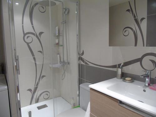 une salle de bain avec une douche, des toilettes et un lavabo dans l'établissement Le Corsaire, à Plage-des-Demoiselles