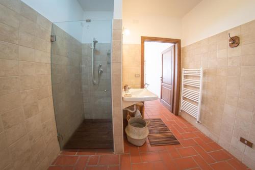 a bathroom with a shower and a sink at Agriturismo Parzalla in Ficulle