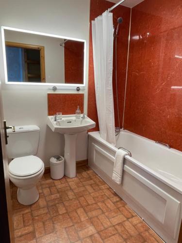 a bathroom with a toilet and a sink and a shower at Peaceful Sea View Home only 5 miles from Inverness in North Kessock