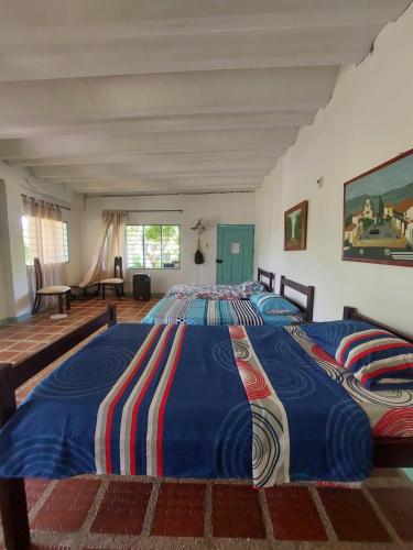 een slaapkamer met twee bedden in een kamer bij Cabaña Ecoturismo Los Mangos in Santa Marta