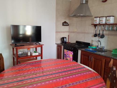 uma cozinha com fogão e uma televisão em Mi Rincón bonito em Salta