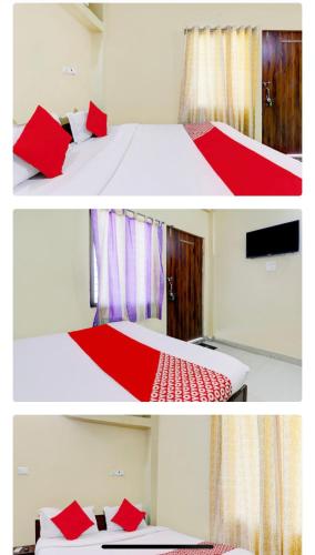 two pictures of a bed in a room at Red Chilly B&B in Gorakhpur