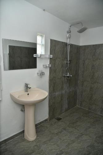 a bathroom with a sink and a shower at Shinycot in Nuwara Eliya