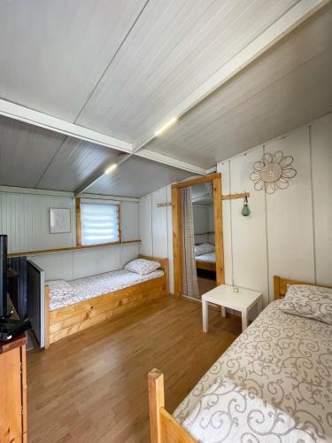 a bedroom with two beds and a tv in it at Splav ANDJELA Perucac in Perućac