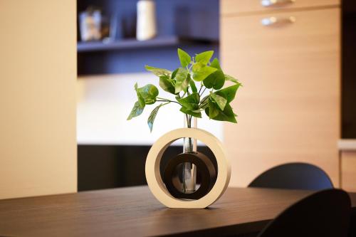 a vase with a plant in it on a table at Residenza Il Centro in Brivio