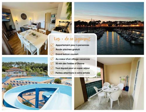 un collage de photos d'un complexe avec une piscine dans l'établissement 