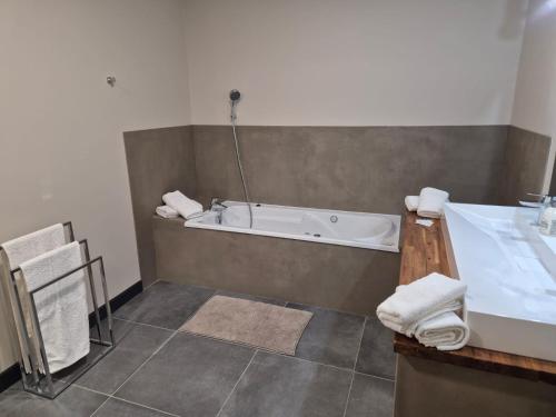 a bathroom with a tub and a sink at Chambre d'hôtes Les Berges de l'Aude - B&B - Proche Canal du midi & Carcassonne in Puicheric